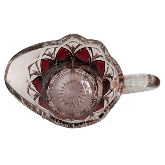 Vtg Ruby Stained Glass Pitcher Etched Victorian Style with Handle 4.5" x 4.5" - Picture 3 of 11